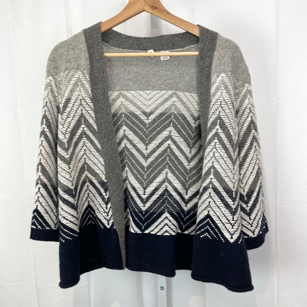 MOTH Anthropologie Size S Open Front Cardigan Sweater Chevron Gray Blue